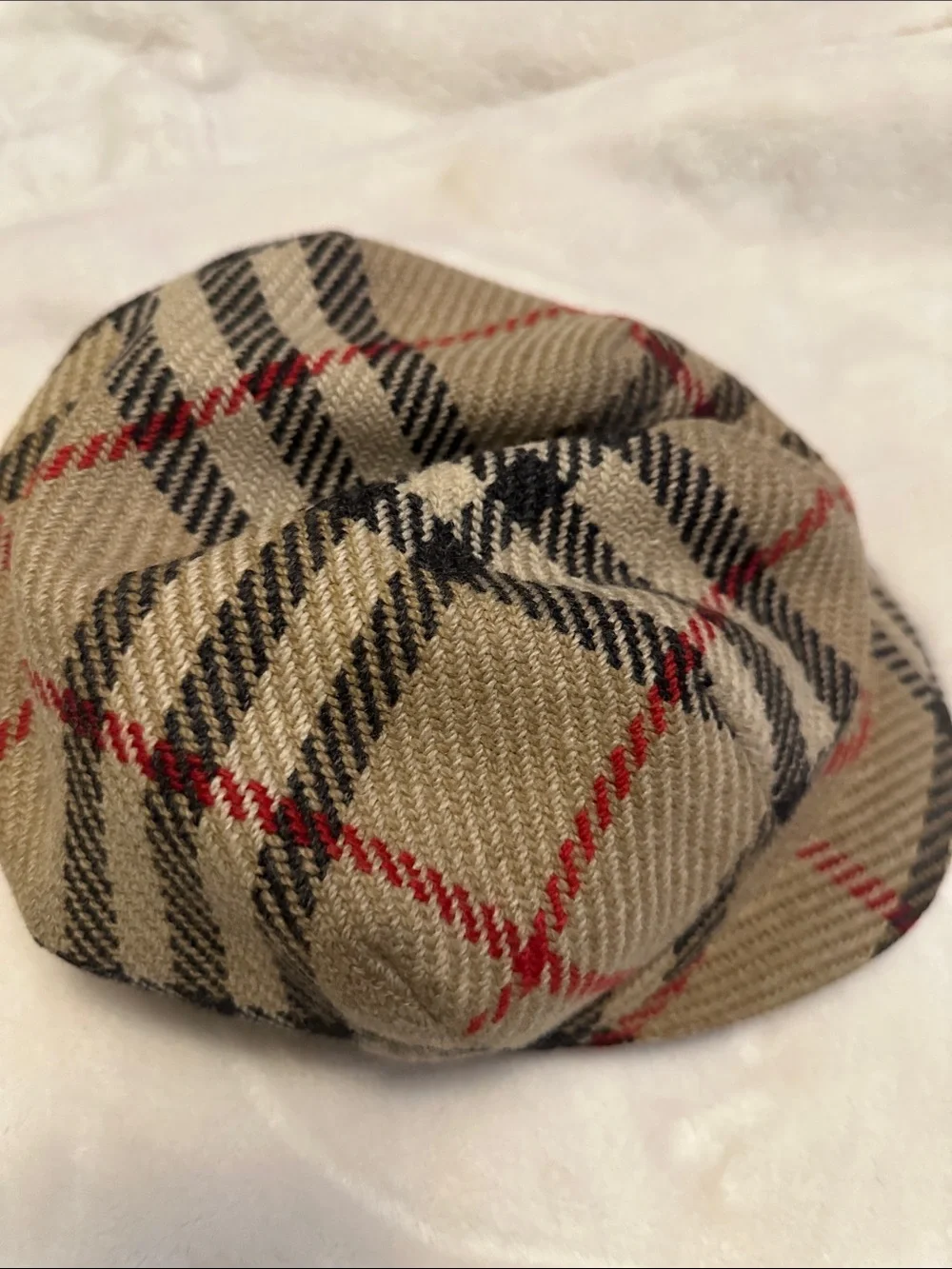 Burberry Beige Plaid Baker Boy Cap with Black and Red Check